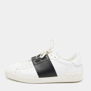 Valentino White/Black Leather Rockstuds Lace Up  Sneakers Size 43