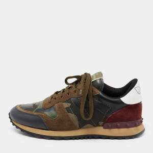 Valentino Multicolor Camouflage Print Canvas, Leather and Suede Rockrunner Low-Top Sneakers Size 40