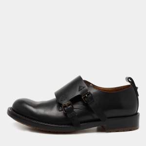 حذاء ديربي فالنتينو هارد ووك جلد أسود مزين بشريط مونك مقاس 40.5