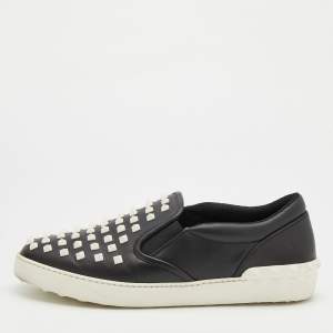 Valentino Black Leather Rockstud Slip On Sneakers Size 43