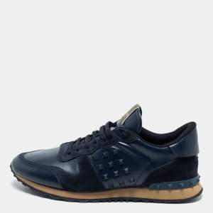 Valentino Navy Blue Suede And Leather Rockrunner Sneakers Size 45.5