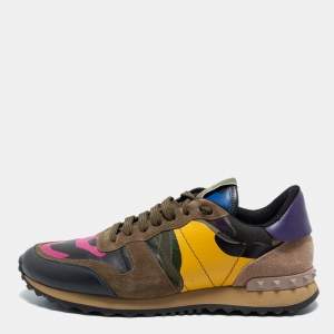Valentino Multicolor Comflouge Print Leather and Suede Rockrunner Sneakers Size 41
