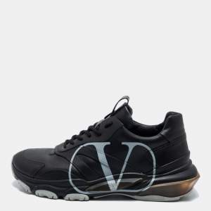 Pre Owned Valentino Black Leather Bounce Sneakers Size 42 