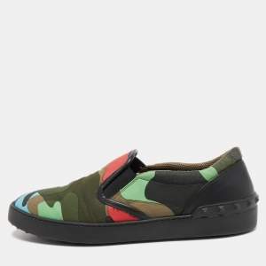 Valentino Multicolor Camouflage Print Canvas And Leather Slip On Sneakers Size 42