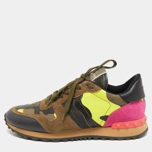 Valentino Multicolor Camo Print Canvas, Leather and Suede Rockrunner Sneakers Size 40
