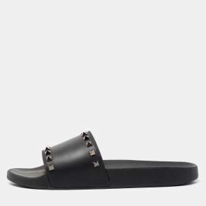 Valentino Black Rubber Rockstud Slides Size 44