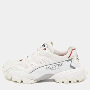 Valentino White Leather and Canvas Climbers VLogo Sneakers Size 42