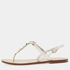 Pre Owned Valentino White Leather Ankle Strap Flat Sandals Size 40