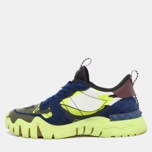 Valentino Multicolor Leather and Suede Camouflage Rockstud Rockrunner Sneakers Size 44 