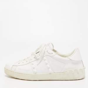 Valentino White Leather Studded Low Top Sneakers Size 44