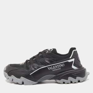 Valentino Black/White Leather And Mesh Climbers Low Top Sneakers Size EU 45