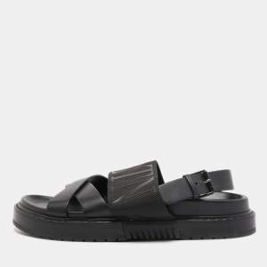 Valentino Black Leather and Nylon VLTN Cross Strap Sandals Size 42