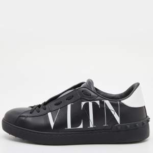 Valentino Black/White Leather VLTN Rockstud Low Top Sneakers Size 42