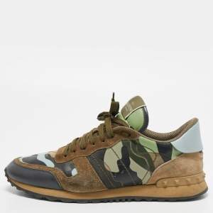 Valentino Multicolor Camouflage Suede And Leather Rockrunner Sneakers Size 43