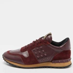 Valentino Burgundy Suede and Leather Rockrunner Sneakers Size 41