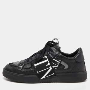 Valentino Black/White Leather VLTN Rockstud Low Top Sneakers Size 43
