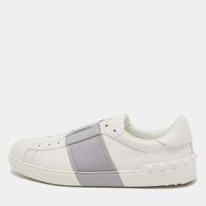 Valentino White/Grey Leather Rockstud Slip On Sneakers Size 45
