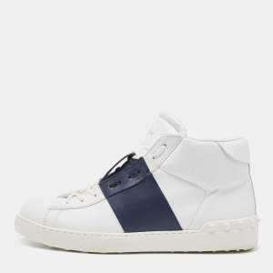 Valentino White/Navy Blue Leather Open High Sneakers Size 43