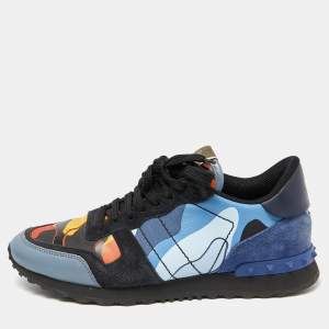 Valentino Multicolor Camo Print Canvas and Leather Rockrunner Sneakers Size 41
