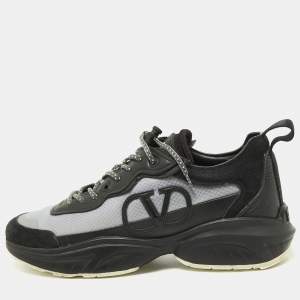 Valentino Black/Grey Leather,Suede and Mesh Bounce Low Top Sneakers Size 39