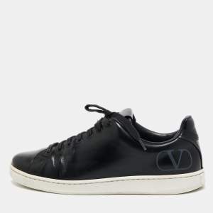 Valentino Black Leather VLogo Low Top Sneakers Size 42.5 