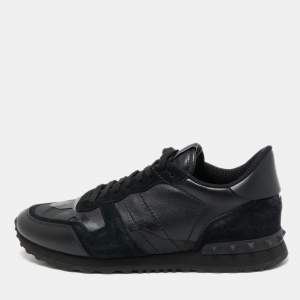 Valentino Dark Blue/Grey Suede And Camo Nylon Rockstud Sneakers Size 41.5