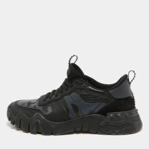 Valentino Black Camo Print Canvas, Leather and Suede Rockrunner Sneakers Size 43.5