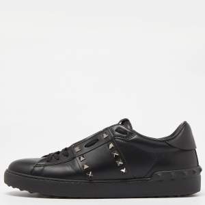 Valentino Black Leather Rockstud Untitled Low Top Sneakers Size 42