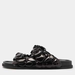 Valentino Black Leather Atelier 03 Rose Edition Slides Size 43.5