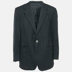 Versace Classic V2 Black Pinstripe Wool Single Breasted Blazer XL