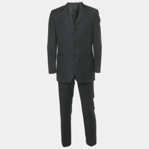 Versace Black Pinstriped Wool Classic CV2 Suit EX 