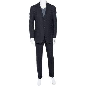 Versace Collection Black Jacquard Wool Single Breasted Suit M