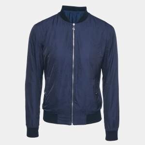 Pre Owned Versace Collection Blue Printed Nylon Bomber Jacket S
