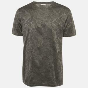 مملوكة مسبقًا Versace Grey Jacquard Jersey Crewneck T-Shirt XL