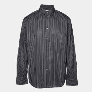 Pre Owned Versace Collection Black Pin Stripe Cotton Business Fit Shirt XXL