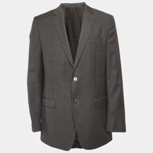 Pre Owned Versace Collection Grey Textured Wool Blend Regular Fit Jacket XXL