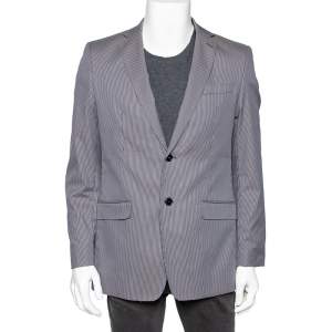 Versace Collection Grey Striped Cotton Single Breasted Blazer L
