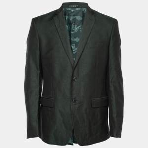 Versace Collection Dark Green Wool & Linen Single-Breasted Blazer L