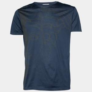Versace Collection Navy Blue Printed Cotton Knit Crewneck T-Shirt L