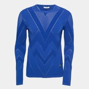 Versace Collection Blue Zig Zag Patterned Knit Pullover S
