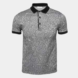 Versace Collection Black Patterned Cotton Knit Polo T-Shirt S
