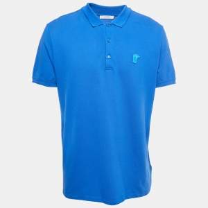 Versace Collection Blue Logo Embroidered Cotton Pique Polo T-Shirt 2XL