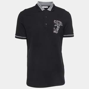 Versace Collection Black Logo Embroidered Cotton Pique Polo T-Shirt XL 