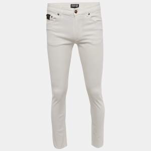 Pre Owned Versace Jeans Couture White Logo Embroidered Denim Slim Fitr Jeans M Waist 31"