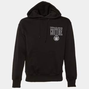 Pre Owned هودي فيرساتشي جينز كوتور تطريز شعار أسود قطن صغير (سمول)