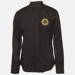 Pre Owned Versace Jeans Couture Black Cotton Logo Detail Shirt XL