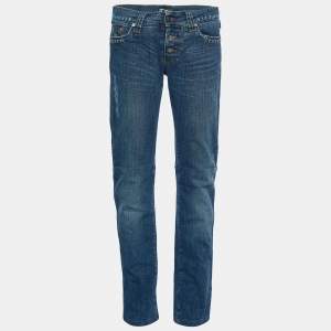 Pre Owned Versace Jeans Couture Indigo Distressed Straight Fit Jeans S