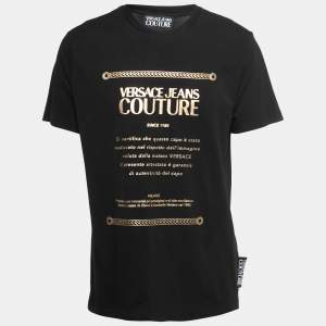 Versace Jeans Couture Black Printed Cotton Crew Neck Half Sleeve T-Shirt XL
