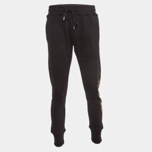 Versace Jeans Couture Black Logo Print Cotton Knit Drawstring Sweatpants L