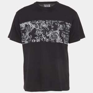 Versace Jeans Couture Black Printed Cotton Crew Neck T-Shirt M